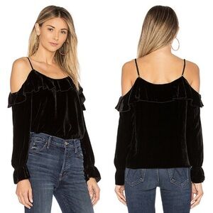 JOIE Alyse Black Velvet Blouse Cold Shoulder Womens XS Bell Velour